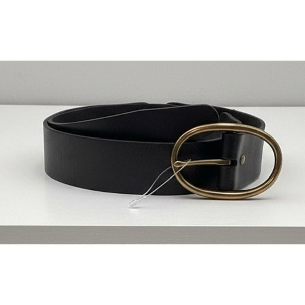 Talbots Minimalist Black‎ Leather Belt Solid Brass Buckle Women's size S